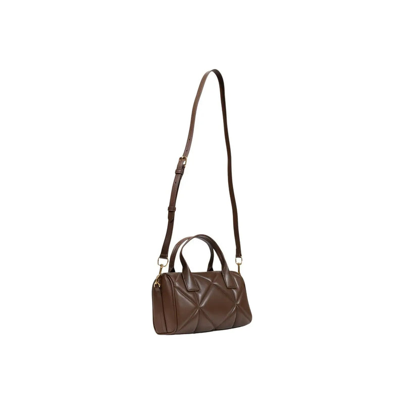 Love Moschino women brown quilted leather handbag with structured geometric pattern and dual top handles 26x15cm
