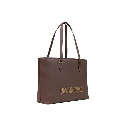 Sac cabas marron Love Moschino avec inscription dorée et anses en cuir assorties, en polyuréthane