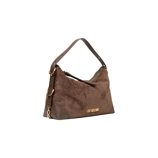 Love Moschino Sac à main hobo pour femme en polyester marron avec finition texturée en daim marron et détails dorés.
