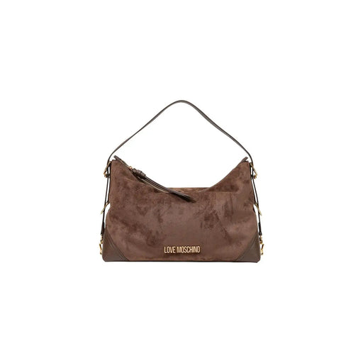 Love Moschino Sac hobo femme en daim marron avec détails en cuir marron foncé et finitions dorées, 10 x 25 cm, en polyester.