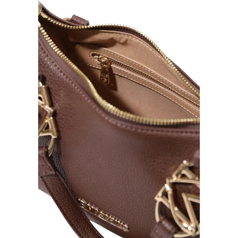 Love moschino women brown polyurethane crossbody bag with gold-tone hardware and distinctive logo clasp, 27 cm