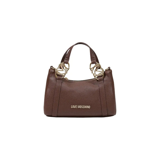 Sac bandoulière Love Moschino pour femme, en cuir texturé marron, avec finitions en métal doré et logo brodé, 27 cm