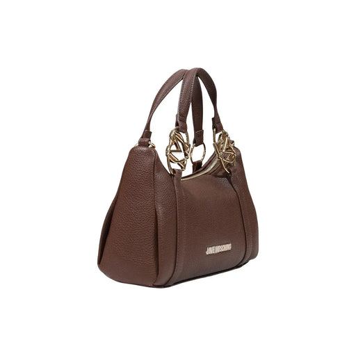 Love Moschino Sac bandoulière femme en polyuréthane marron de 27 cm, style hobo, avec finitions dorées et détails en cuir texturé.