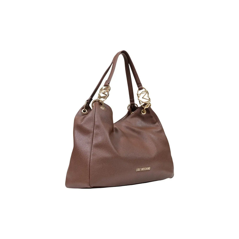 Brown leather love moschino hobo bag with gold-tone chain-link handles in brown polyurethane tote design w42 h28