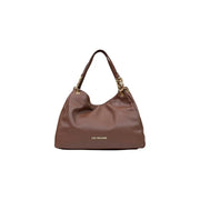 Love moschino women brown polyurethane tote bag featuring gold-tone chain accents and love moschino branding