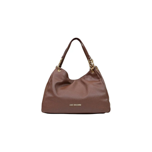 Sac cabas Love Moschino pour femme en polyuréthane marron, orné de détails en chaîne dorée et du logo Love Moschino.