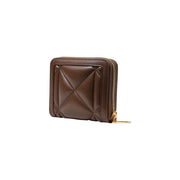 Portefeuille femme Love Moschino en cuir matelassé marron avec fermeture éclair dorée, polyuréthane, largeur 13 cm