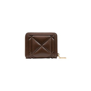 Portefeuille matelassé marron en polyuréthane pour femme par Love Moschino avec une tirette de fermeture éclair dorée et une taille compacte de 13 cm