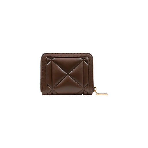 Portefeuille matelassé marron en polyuréthane pour femme par Love Moschino avec une tirette de fermeture éclair dorée et une taille compacte de 13 cm