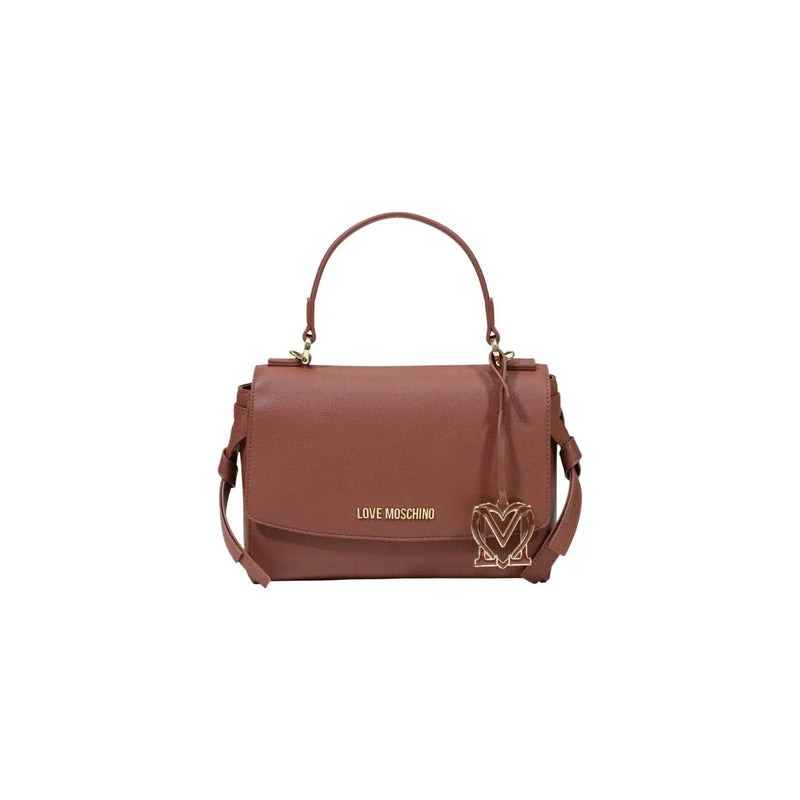 Brown leather love moschino women shoulder bag with gold-tone hardware heart-shaped logo charm polyurethane w27
