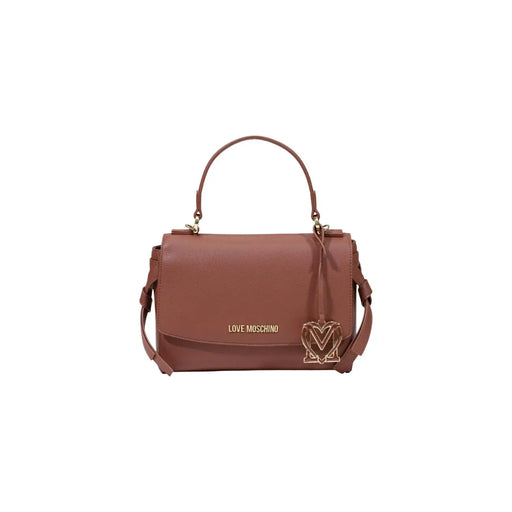 Sac bandoulière femme Love Moschino en cuir marron avec breloque logo en forme de cœur et détails dorés, en polyuréthane W27