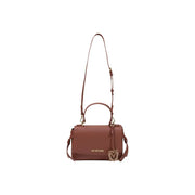 Love Moschino women brown shoulder bag in polyurethane with gold-tone heart logo charm and top handle