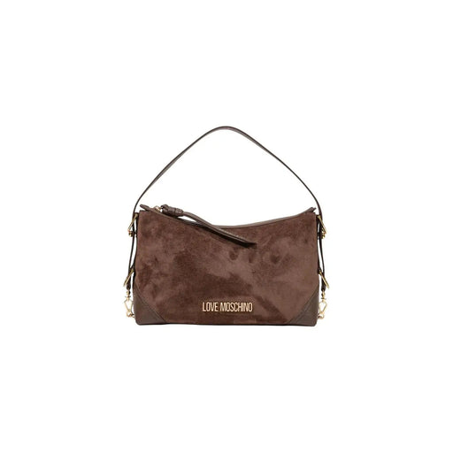 Sac bandoulière Moschino Love en daim marron de 18 cm avec finitions dorées et logo sur le devant pour femme