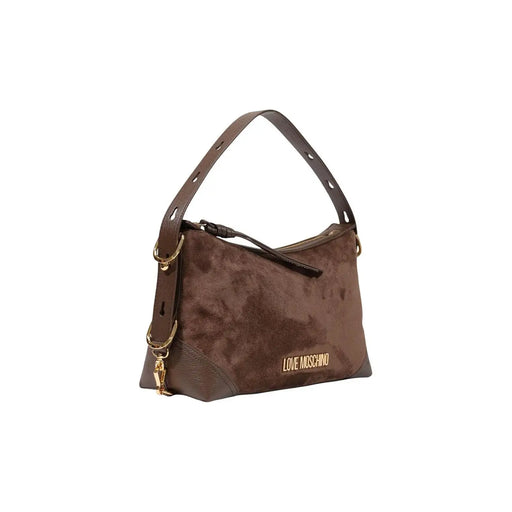 Love Moschino Sac bandoulière femme en daim marron avec détails dorés et bandoulière amovible, format 18 cm
