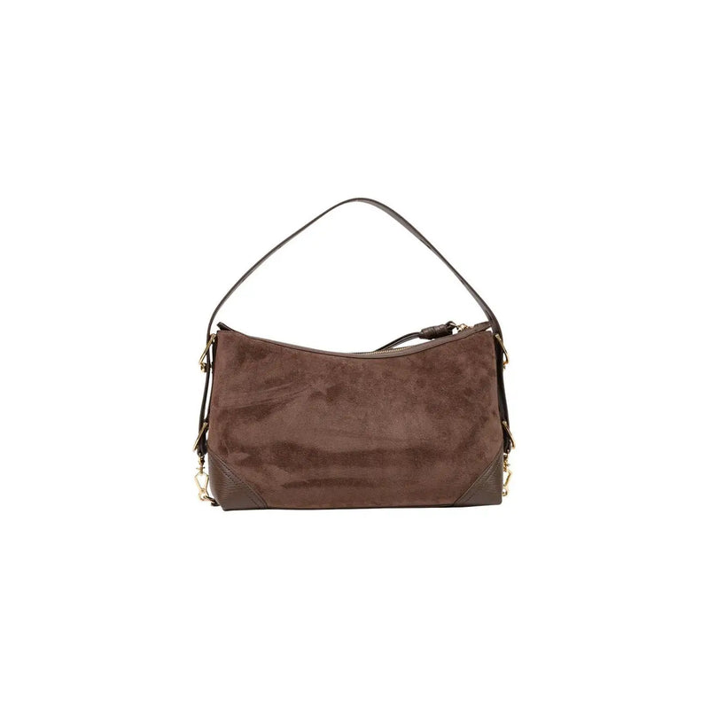 Love Moschino women brown suede handbag 18cm with dark brown leather accents and gold-tone hardware shoulder bag
