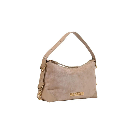 daim beige Love Moschino Sac bandoulière femme 18 cm avec détails dorés et logo sur le devant