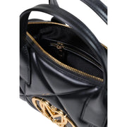 Love moschino women handbag black quilted polyurethane leather with gold-tone hardware and distinctive logo clasp