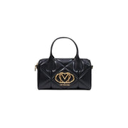 Black quilted leather handbag with gold-tone love moschino logo clasp in polyurethane 26cm for women