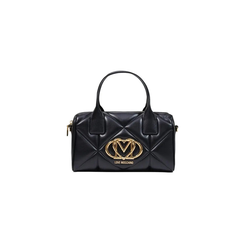 Black quilted leather handbag with gold-tone love moschino logo clasp in polyurethane 26cm for women