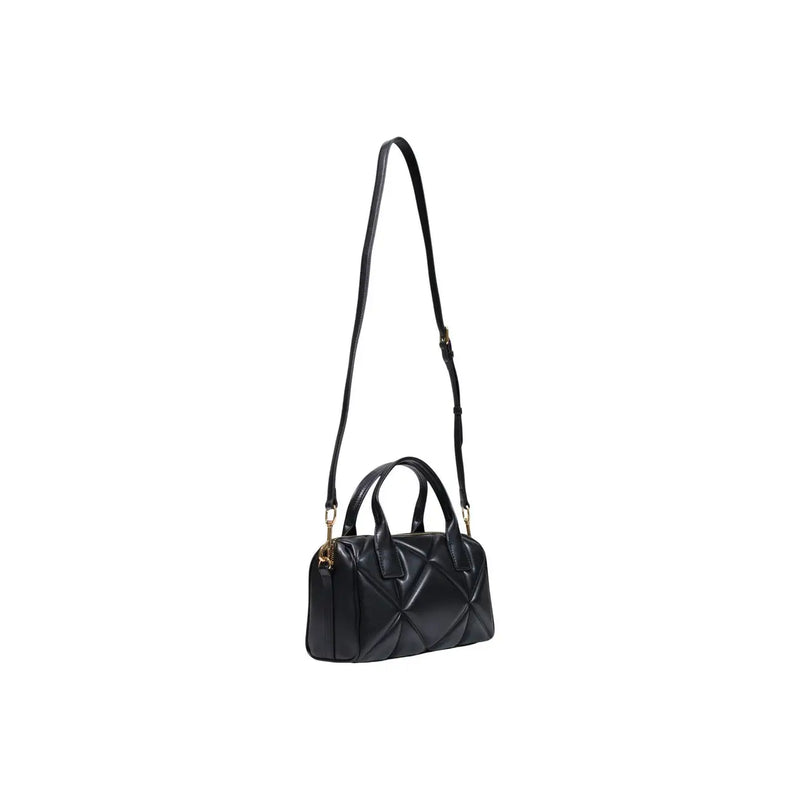 Black quilted leather Love Moschino women handbag crossbody bag with gold-tone hardware and polyurethane details W26cm