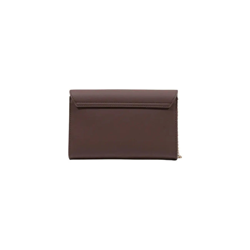 A sleek minimalist brown polyurethane Love Moschino women handbag clutch with subtle sheen and clean edge stitching