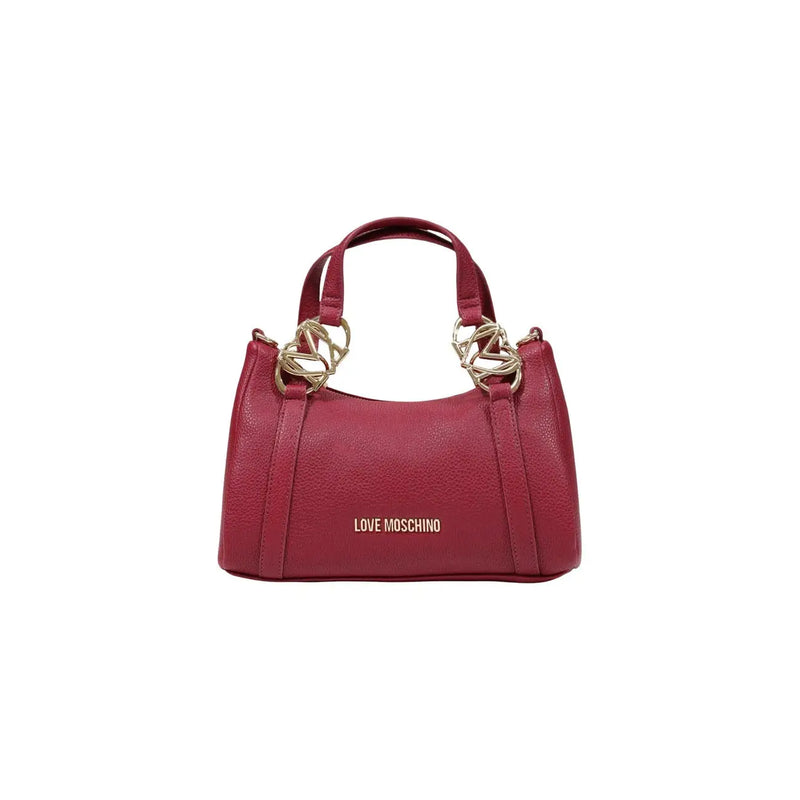 A burgundy textured leather Love Moschino women shoulder bag with gold-tone hardware and embossed logo