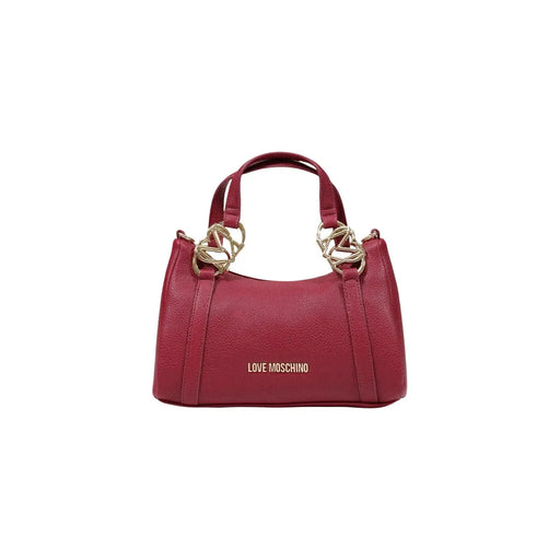 Un cuir texturé bordeaux Love Moschino Sac bandoulière pour femme avec détails dorés et logo en relief