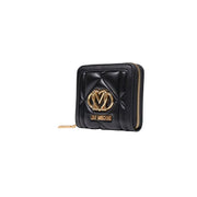 Portefeuille femme Moschino noir matelassé en polyuréthane avec logo doré et fermeture éclair, dimensions L 13 x H 9 x L 3 cm