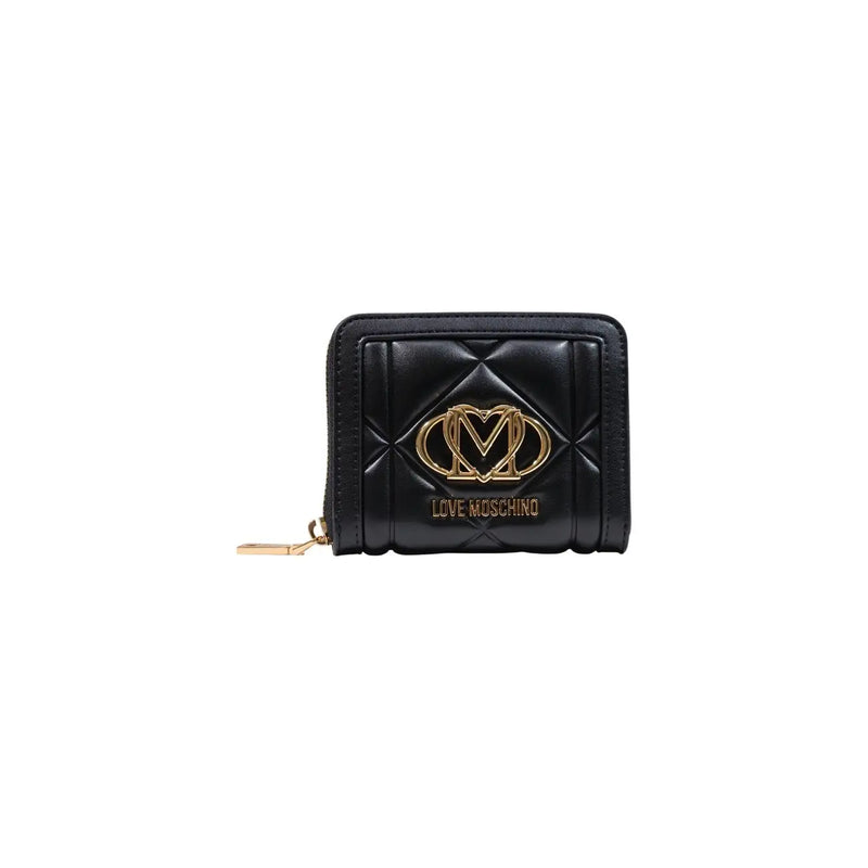 matelassé noir Love Moschino Portefeuille femme en polyuréthane avec logo et tirette de fermeture éclair dorés L13 x H9 x P3 cm