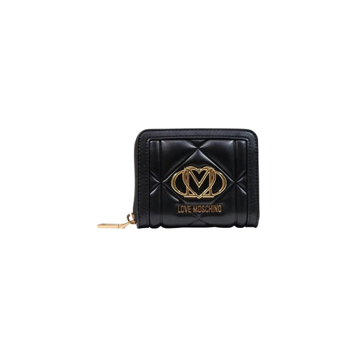 matelassé noir Love Moschino Portefeuille femme en polyuréthane avec logo et tirette de fermeture éclair dorés L13 x H9 x P3 cm