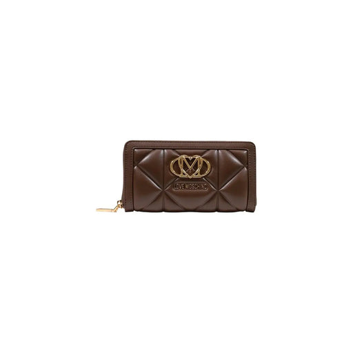 Portefeuille femme Moschino Love matelassé marron en polyuréthane avec fermoir logo doré, format 18 cm