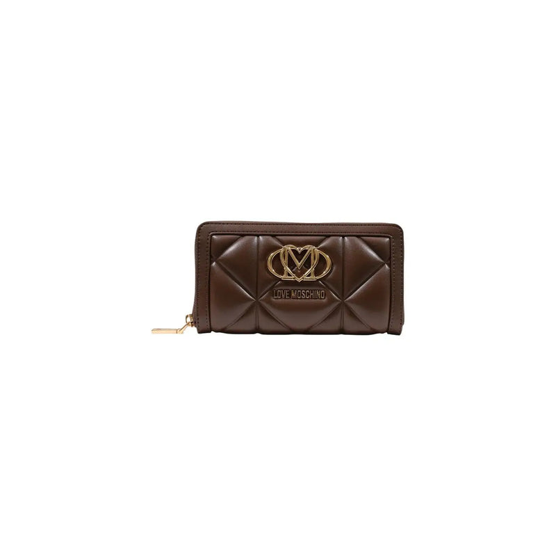 matelassé marron Love Moschino Portefeuille zippé avec fermoir logo doré en polyuréthane de 18 cm pour femme