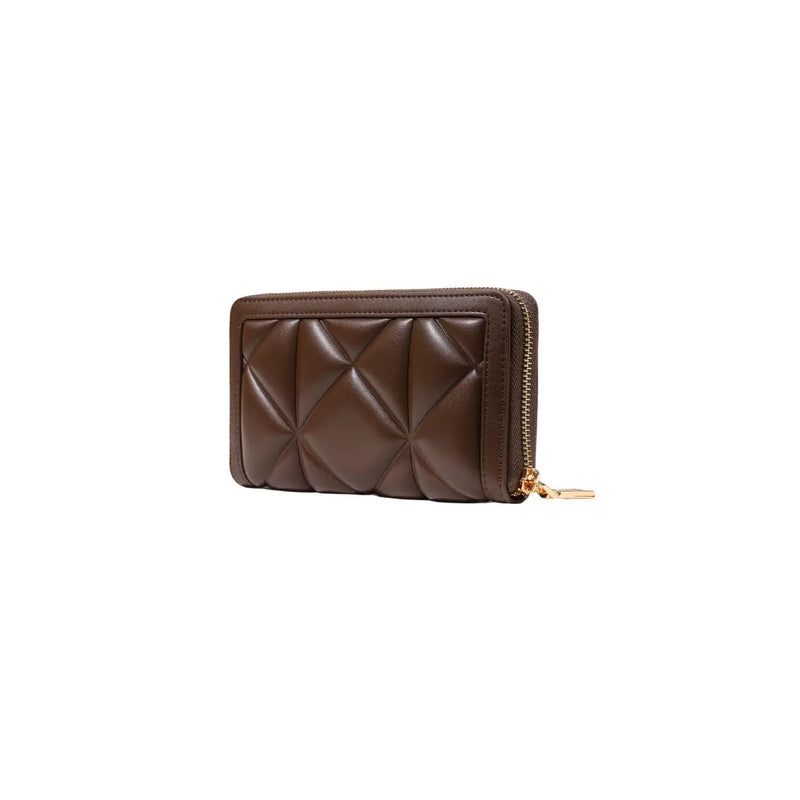 Portefeuille femme Love Moschino en cuir matelassé marron avec fermeture éclair dorée, en polyuréthane, format 18 cm