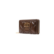 Amour matelassé brun Moschino Portefeuille femme en polyuréthane avec logo doré et fermeture éclair, format 18 cm