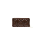 Portefeuille femme Love Moschino en cuir matelassé marron avec tirette de fermeture éclair dorée en polyuréthane, format 18 cm