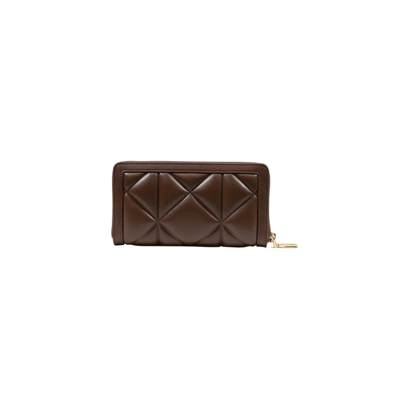 Portefeuille femme Love Moschino en cuir matelassé marron avec tirette de fermeture éclair dorée en polyuréthane, format 18 cm