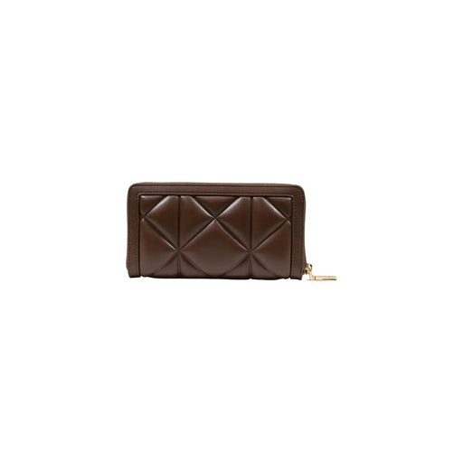 Portefeuille femme Love Moschino en cuir matelassé marron avec tirette de fermeture éclair dorée en polyuréthane, format 18 cm