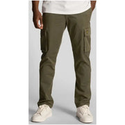 Lyle & Scott Pantalon cargo vert olive pour homme, avec de multiples poches et un logo jaune sur la cuisse