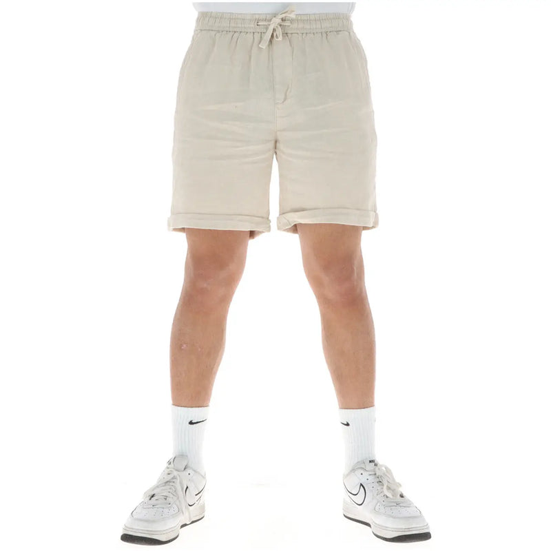 Lyle & Scott Short en lin beige pour homme, taille élastiquée avec cordon de serrage et ourlets roulés, vue de face