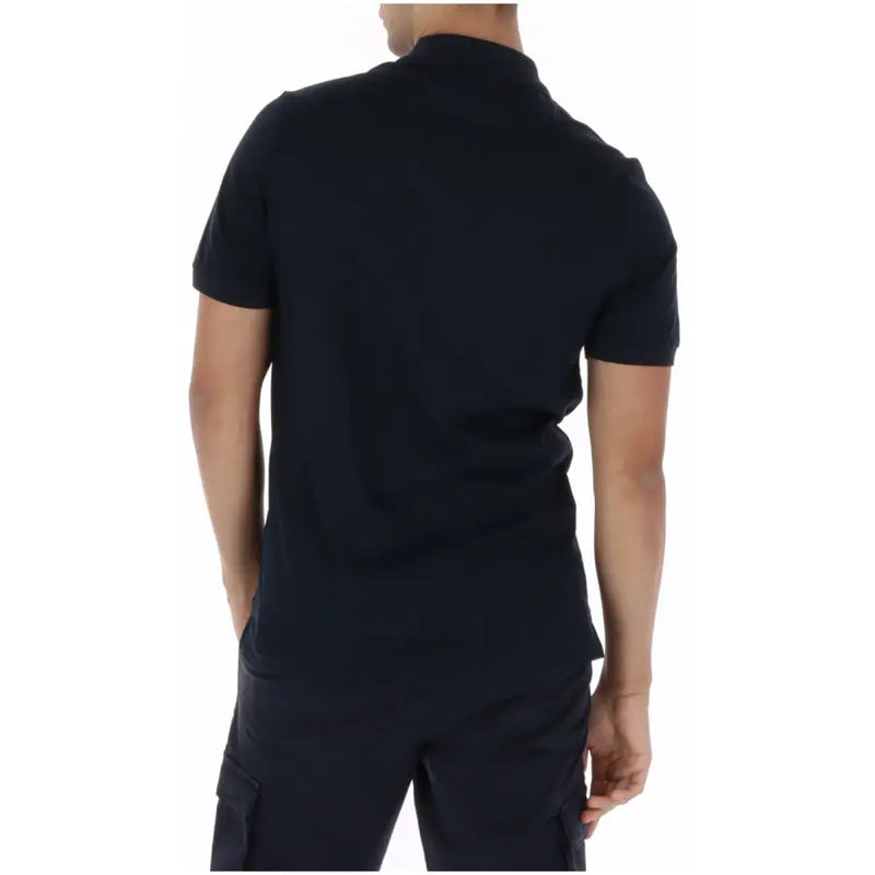 Polo Lyle and Scott pour homme, bleu, en coton, à manches courtes, avec un col classique et une texture subtile noire.
