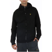 Sweat-shirt à capuche zippé bleu pour homme Lyle and Scott, orné d'un logo oiseau jaune sur la poitrine et de détails sur la poche avant.