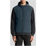 Sweat à capuche zippé bleu pour homme Lyle and Scott, bleu sarcelle foncé et noir, avec logo discret sur la poitrine et design bicolore.