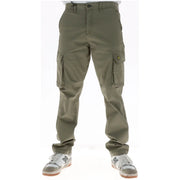 Lyle and Scott men brown cotton cargo trousers with multiple pockets and a small yellow logo on the thigh