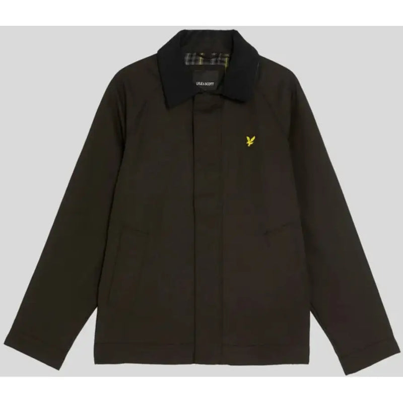 Blazer zippé pour homme Lyle & Scott en mélange de coton noir, col contrastant et logo oiseau jaune sur la poitrine gauche, avec col contrastant et logo oiseau jaune.
