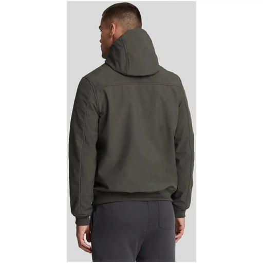 Blazer à capuche zippé gris pour homme Lyle and Scott, en polyester, avec veste à capuche vert olive foncé et détails de coutures discrets.