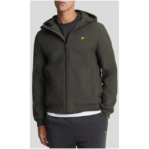 Sweat à capuche zippé vert olive foncé Lyle & Scott en polyester avec logo oiseau jaune sur la poitrine pour homme