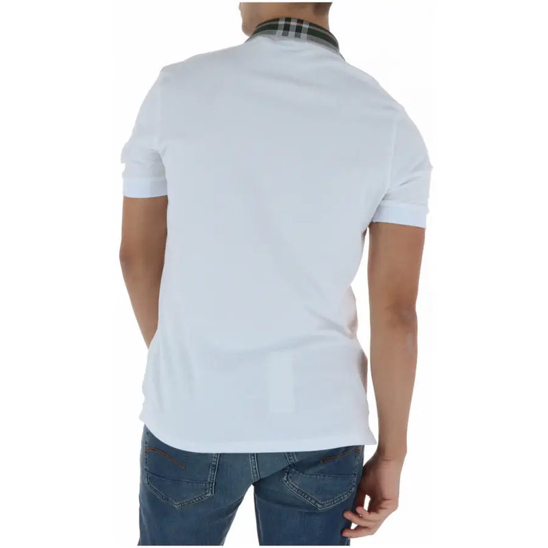 Polo homme Lyle and Scott blanc à manches courtes en mélange de coton et col à carreaux foncés contrastant