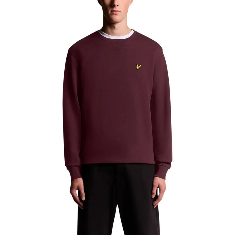 Sweat-shirt homme Lyle and Scott bleu en coton, col rond bordeaux avec intérieur blanc et logo oiseau jaune