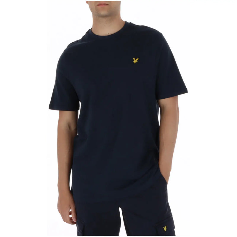 Navy blue lyle and scott men t shirt short sleeve with yellow bird logo made of cotton round neck ts2406v