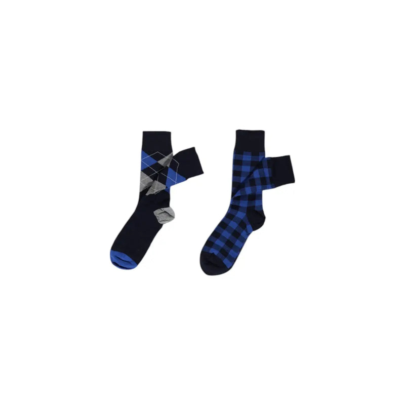 A pair of Lyle and Scott men underwear blue cotton socks with geometric argyle and bold plaid patterns